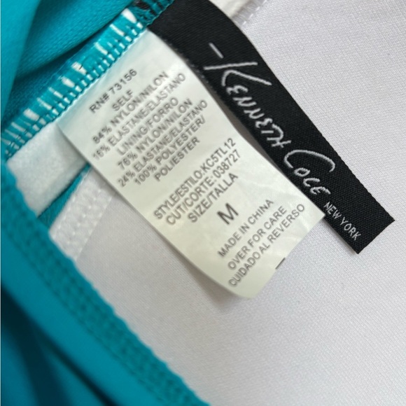 KENNETH COLE BLUE RUFFLE RUCHED WAIST HALTER ONE PIECE SWIM/BATHING SUIT SZ M - Picture 8 of 10